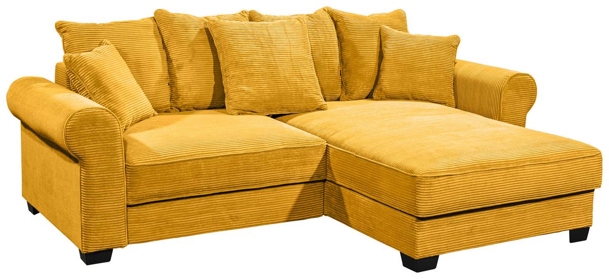 Ecksofa Maureen Gelb Cord - Gelb/Schwarz, KONVENTIONELL, Textil (255/185cm) - MID.YOU