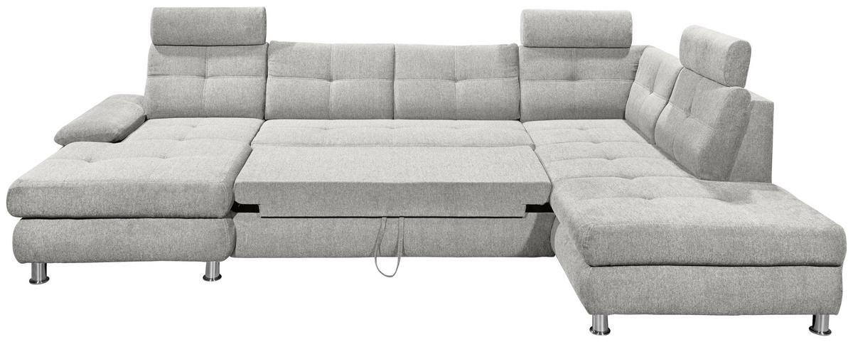 Sedací souprava ALBA U, pravá, stříbrná, úl.prostor, lůžko - barvy stříbra, Moderní, textil/plast (177/349/233cm) - MID.YOU