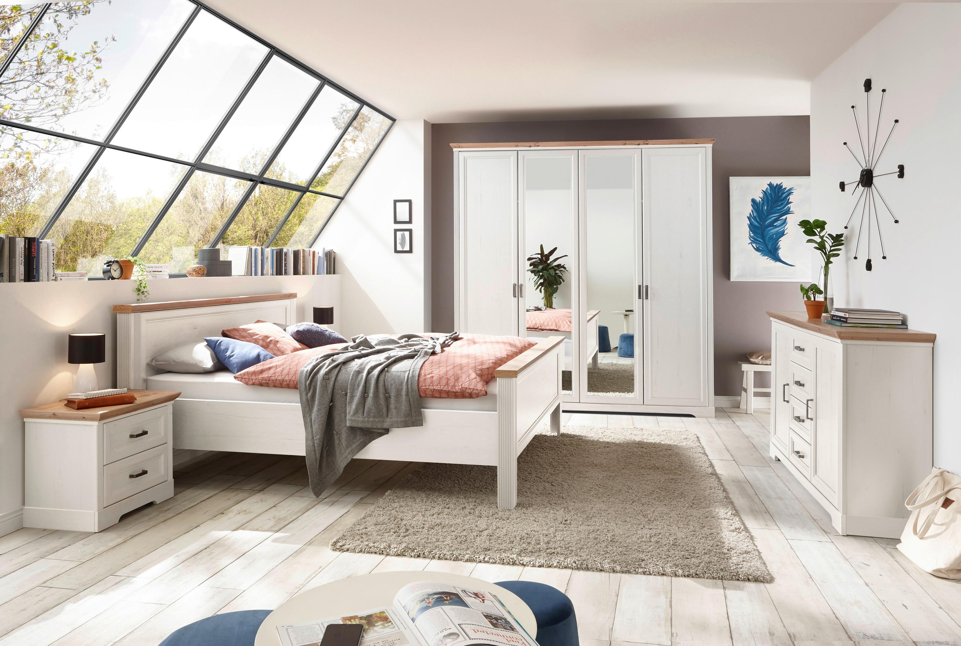 Drehtürenschrank Mit Spiegel 214 cm Jasmin II Weiß/Eiche - Weiß/Eiche Artisan, LIFESTYLE, Holzwerkstoff (214/220/64cm)
