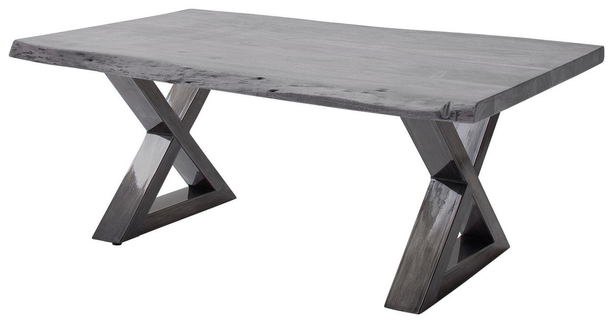 Couchtisch Holz Massiv Cartagena Walnuss/nickelfarben - Grau/Nickelfarben, MODERN, Holz/Metall (110/45/70cm)