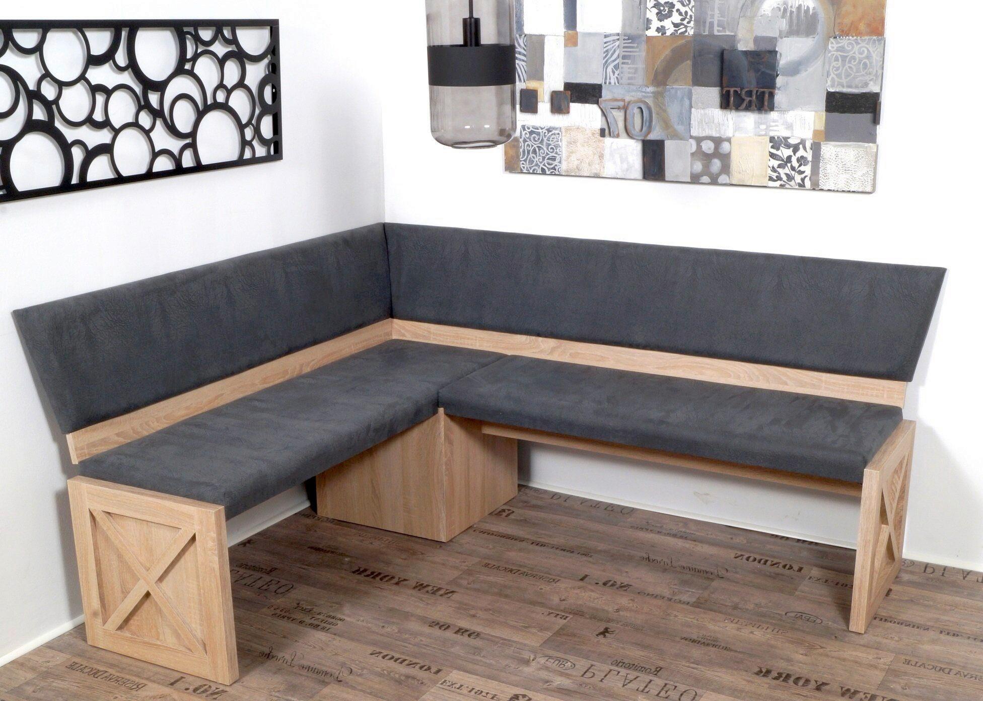 Eckbank Madrano Kansas Grau, Eiche S: 150 Cm - Grau/Sonoma Eiche, KONVENTIONELL, Holzwerkstoff/Textil (150/185cm) - MID.YOU