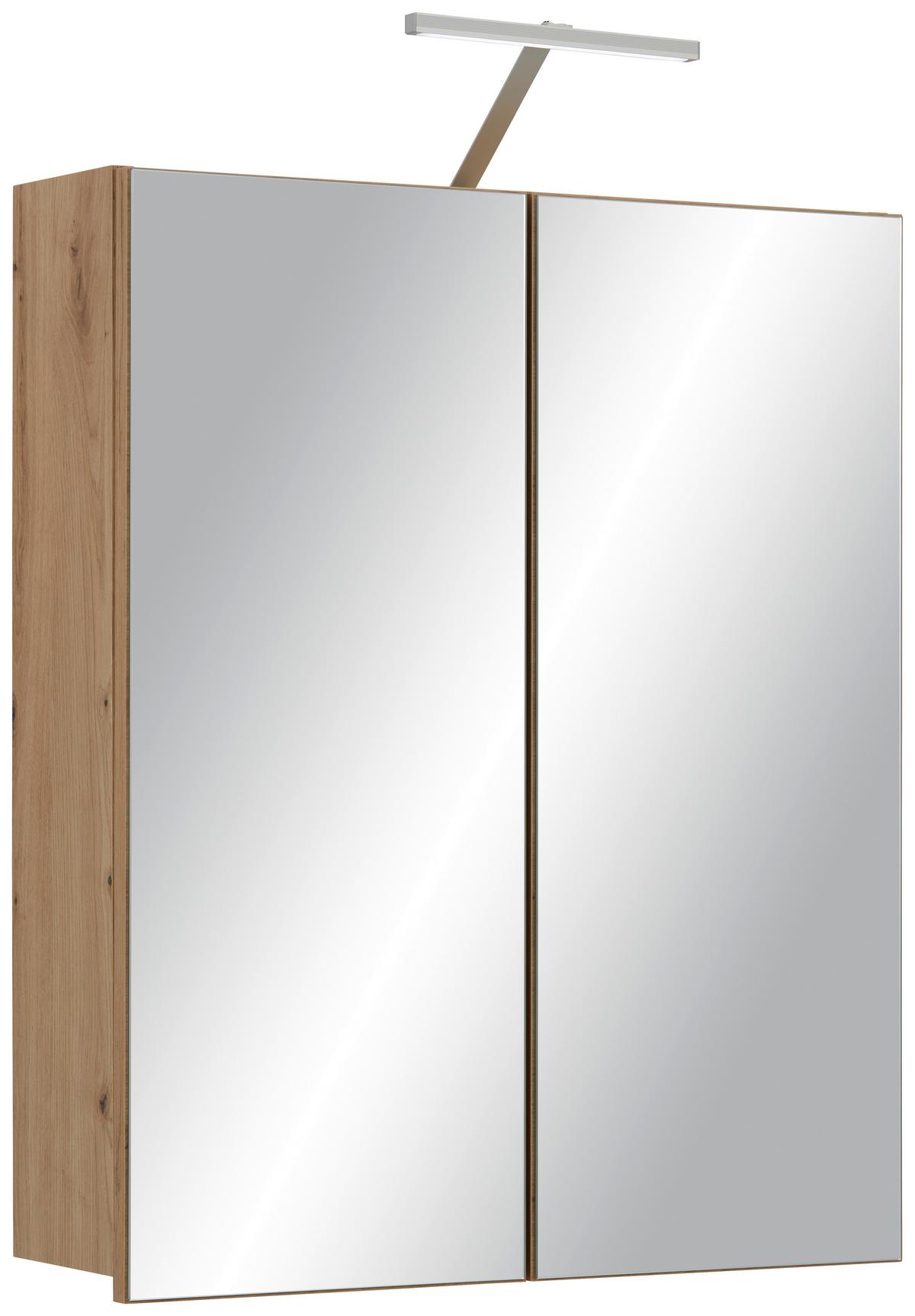 Tükrös Szekrény Calvi - tölgyfa, Modern, faalapú anyag/Üveg (60/73/17,5cm) - Mömax