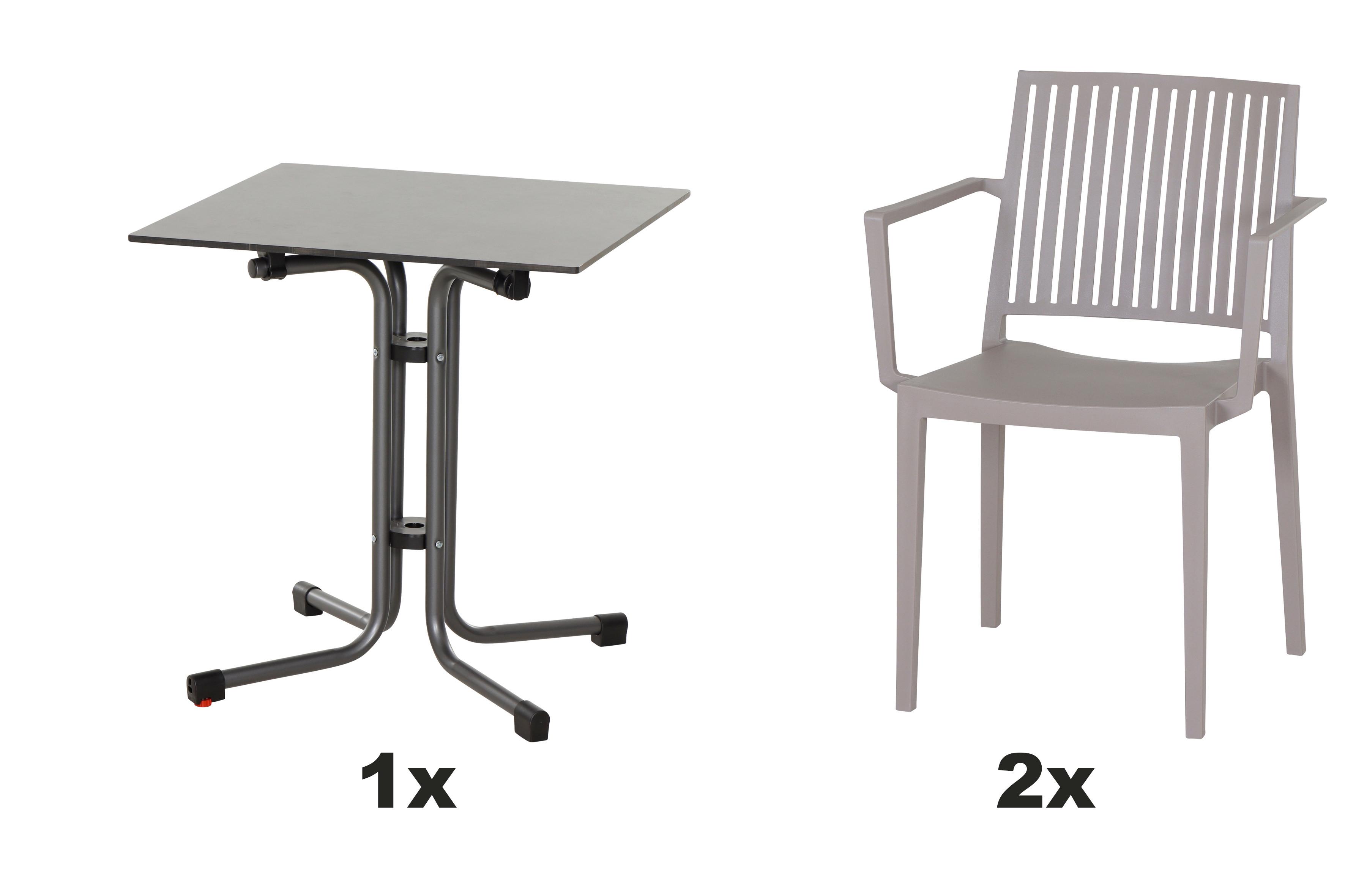 Gartengarnitur T20186 - Taupe/Anthrazit, Basics, Holzwerkstoff/Kunststoff (65/80/65cm) - Siena Garden