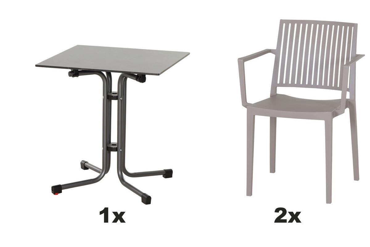 Gartengarnitur T20186 - Taupe/Anthrazit, Basics, Holzwerkstoff/Kunststoff (65/80/65cm) - Siena Garden