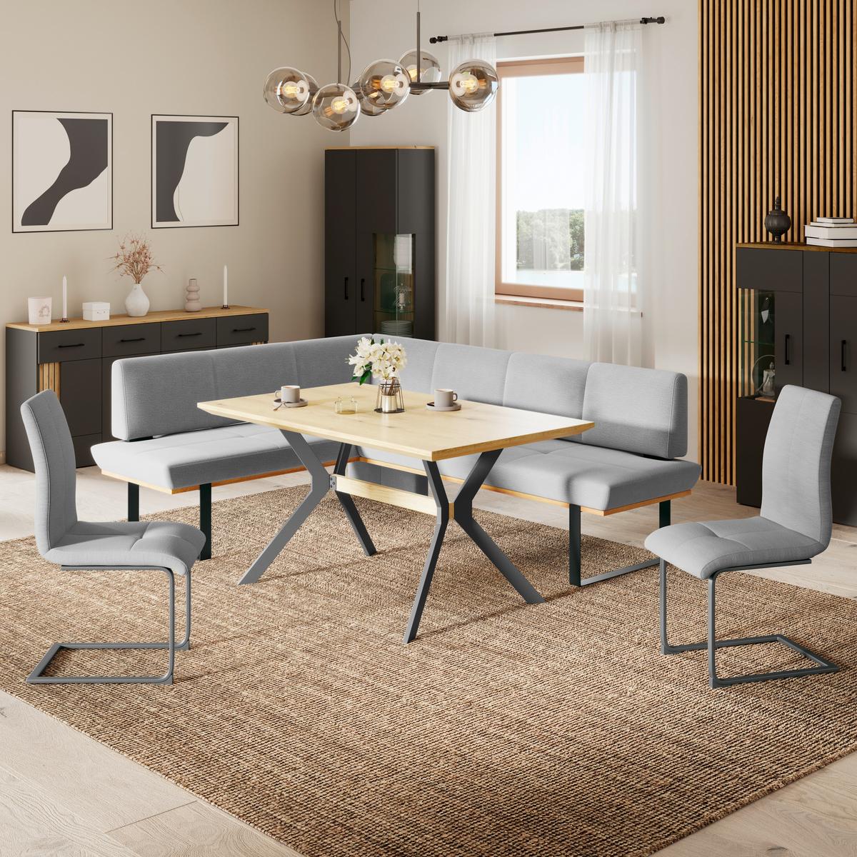 Eckbank Tristan Webstoff hellgrau,S:195x245cm - Hellgrau/Schwarz, MODERN, Holz/Textil (195/245cm) - James Wood