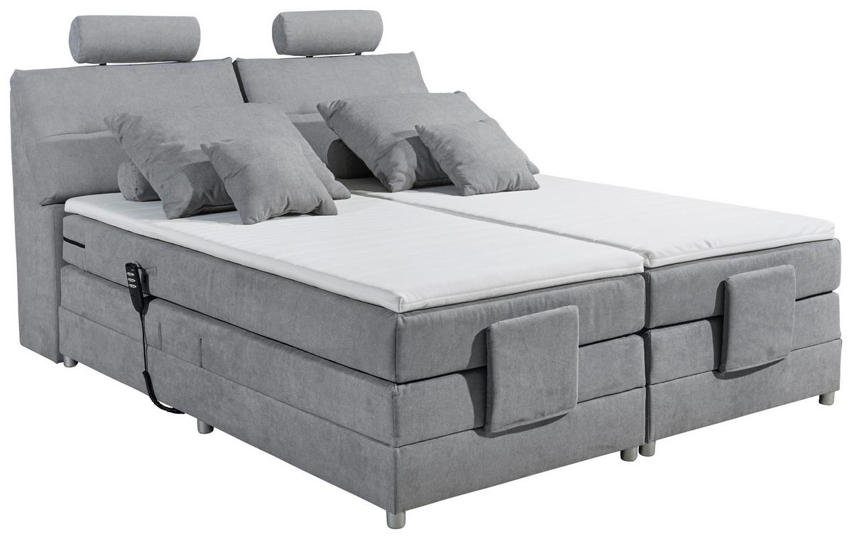 Boxspringbett Mit Topper Elektrisch 180x200 Cm Palermo - Silberfarben/Hellgrau, MODERN, Holzwerkstoff/Textil (180/200cm) - MID.YOU