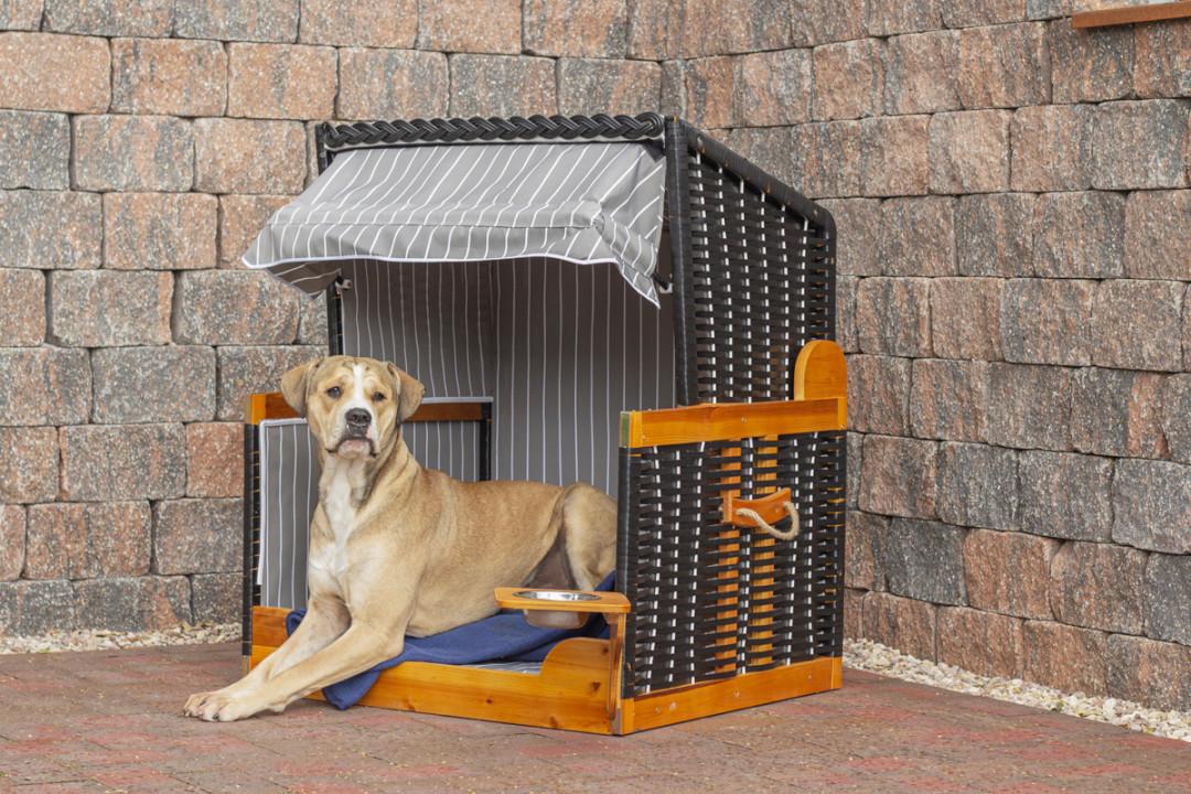 Hundebett Hundestrandkorb Pe - Schwarz/Grau, Basics, Holz/Kunststoff (75/95/6cm) - Gardenson