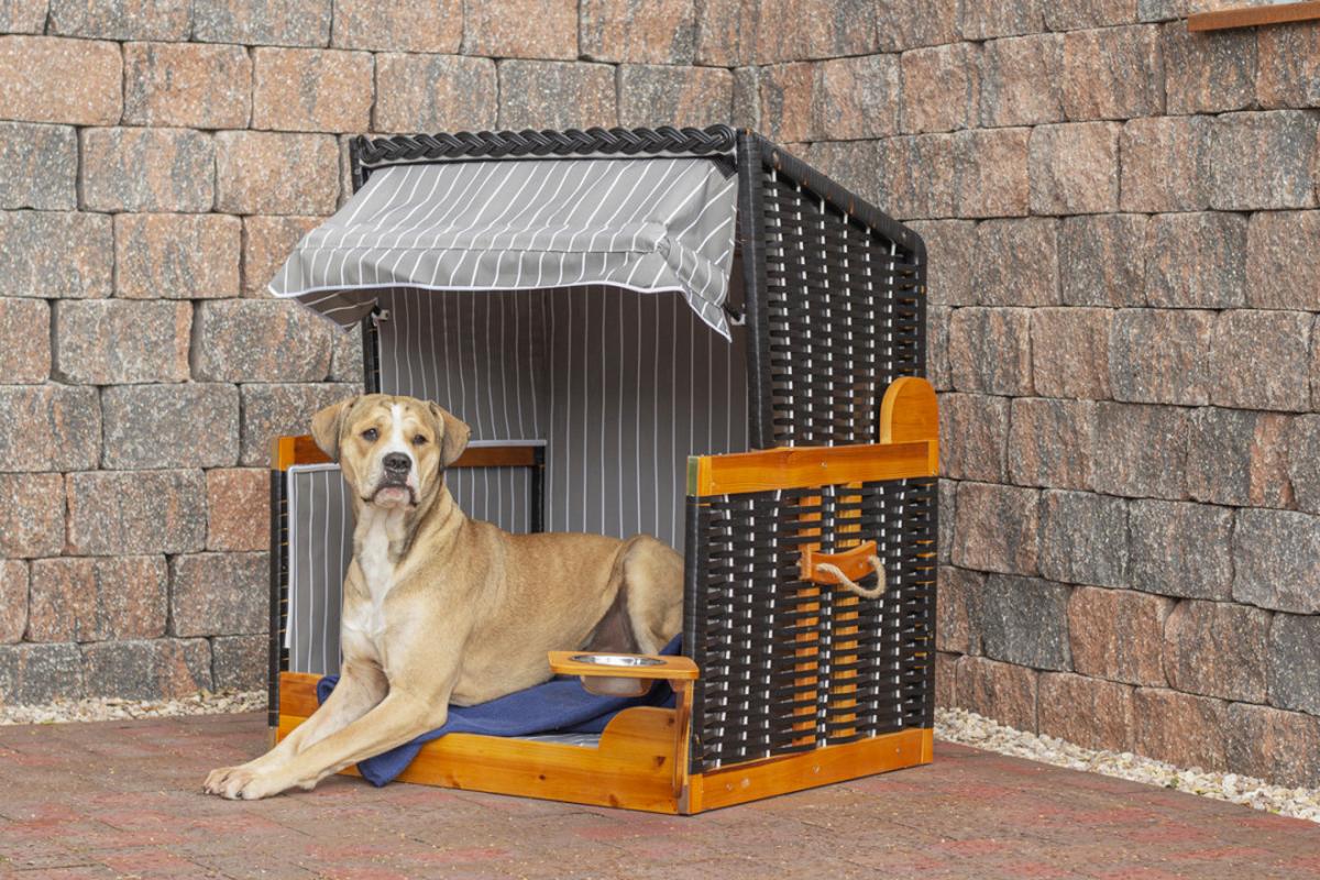Hundebett Hundestrandkorb Pe - Schwarz/Grau, Basics, Holz/Kunststoff (75/95/6cm) - Gardenson