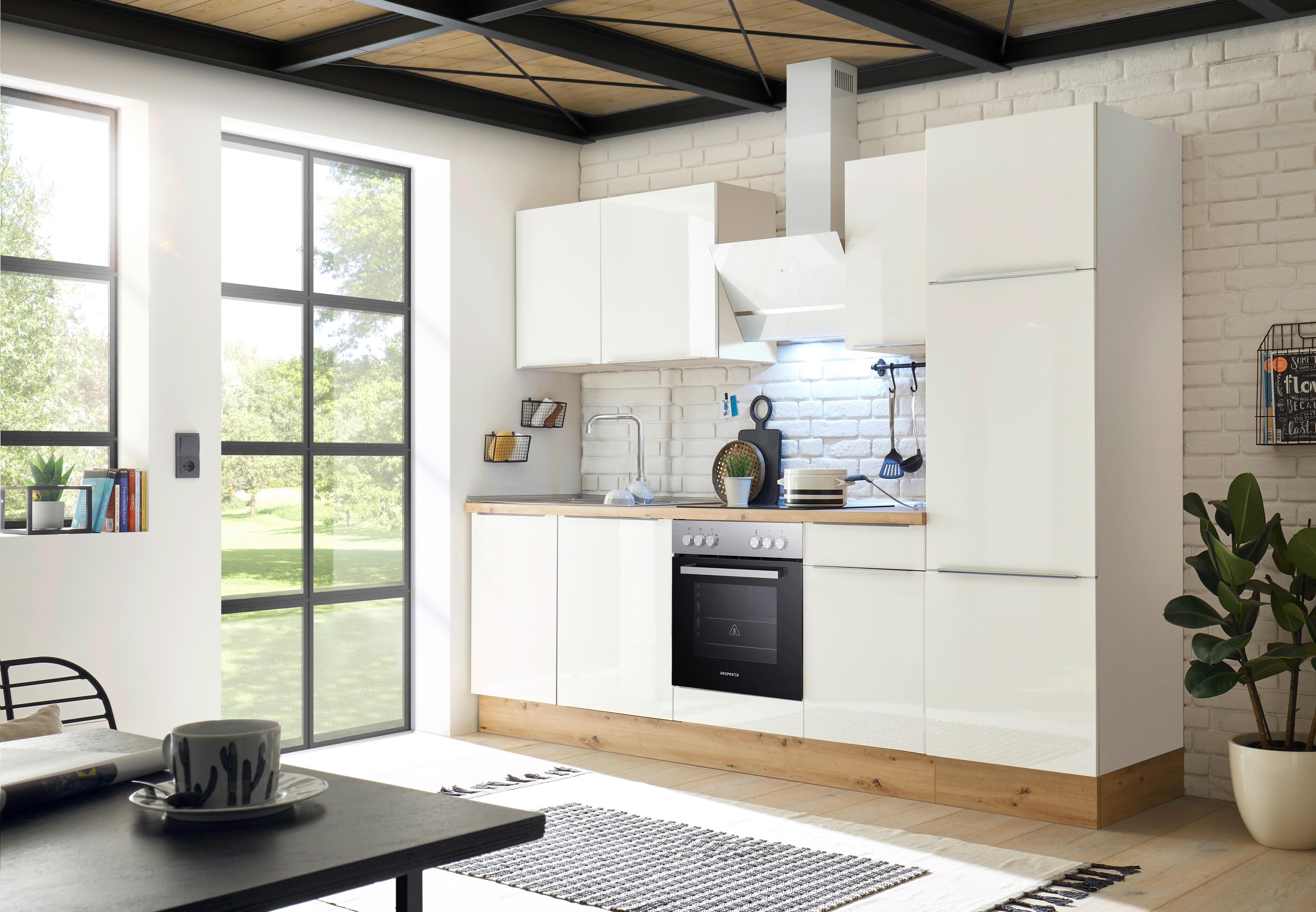 Küchenzeile mit Geräten 280 cm Weiß Hochglanz - Weiß Hochglanz/Weiß, LIFESTYLE, Holzwerkstoff (280cm) - Respekta