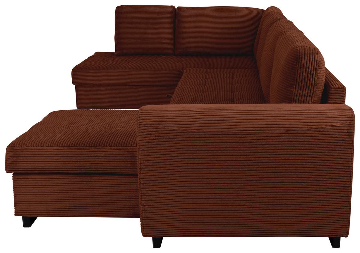 Souprava U MALTE, levá, červenohnědý manšestr - černá/červenohnědá, Moderní, textil/plast (178/305/155cm) - Based