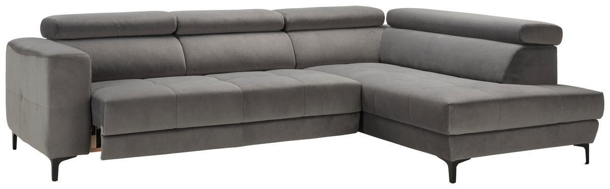 Rohová sedačka EMMA, pravá, šedá,nast.op.hl.,USB,el. výsuv - šedá/černá, Moderní, textil (301/47/210cm) - Premium Living