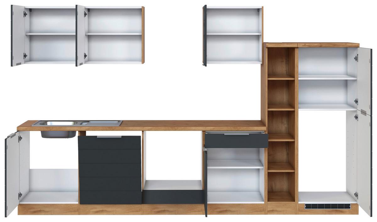 Küchenzeile Florenz Ohne Geräte 330 Cm Grau/eichefarben - Eiche Wotan/Grau, Design, Holzwerkstoff (330cm) - Held