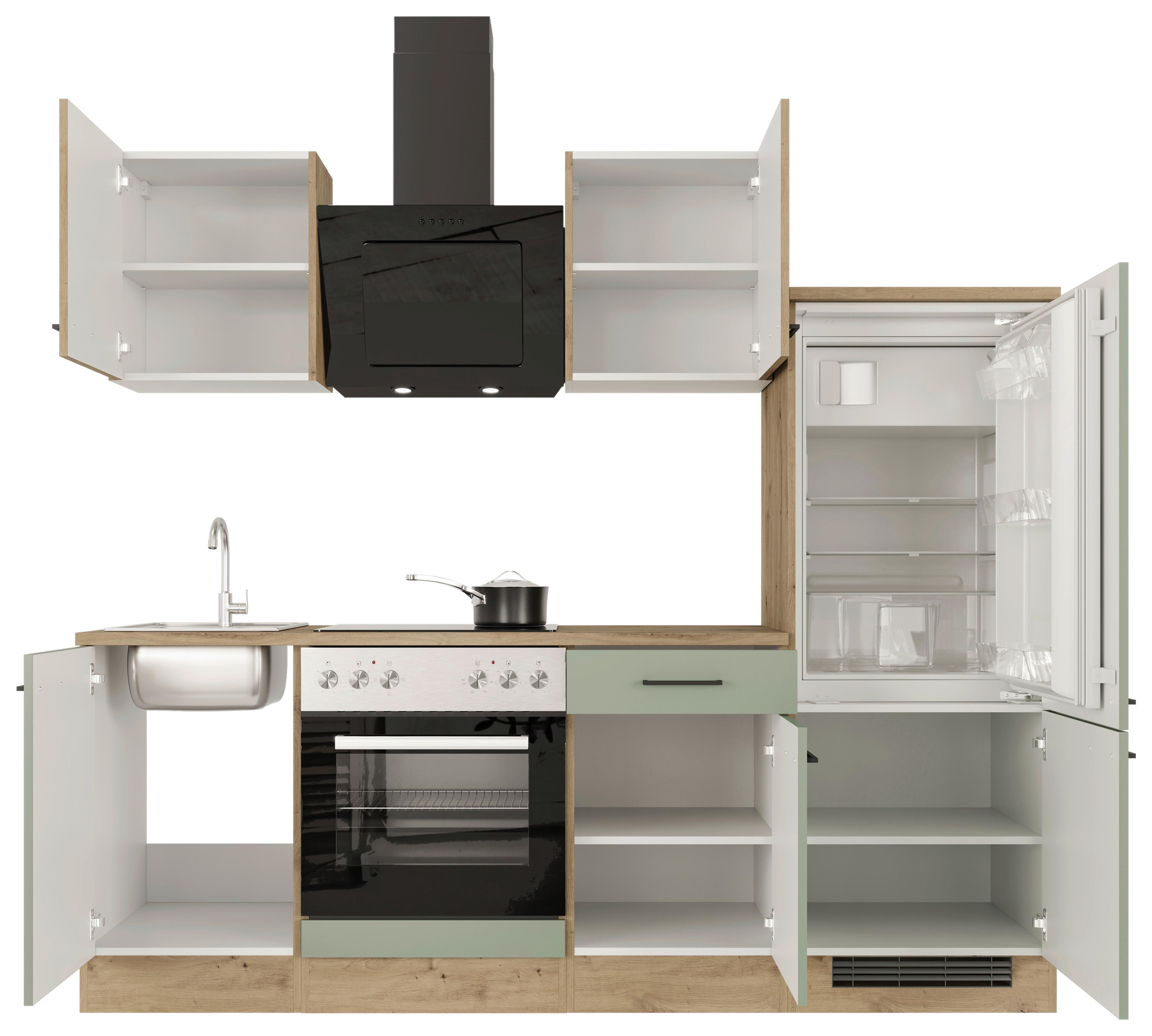 Kuchynský blok CARA bez spotrebičov, šírka 220 cm - čierna/zelená, Konventionell, kov/kompozitné drevo (220/200/60cm)