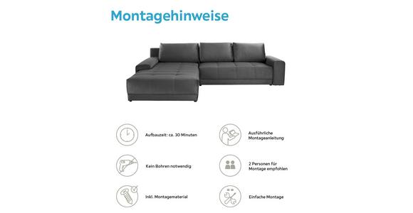 Ecksofa mit Schlaffunktion + Bettkasten Adria, Samt - Dunkelgrau, MODERN, Textil (213/308cm) - Luca Bessoni