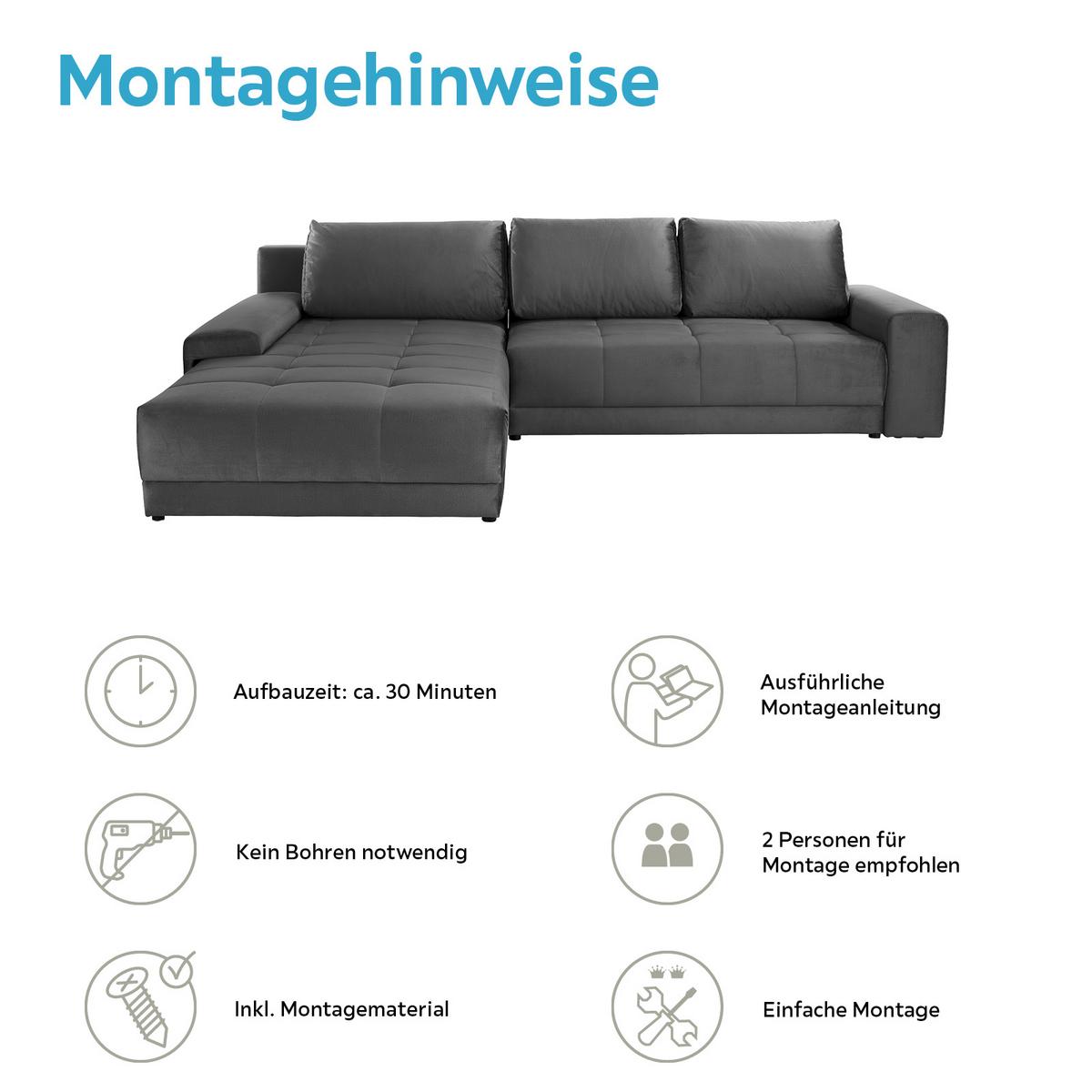 Ecksofa Mit Schlaffunktion + Bettkasten Adria Dunkelgrau - Dunkelgrau, MODERN, Textil (213/308cm) - Luca Bessoni