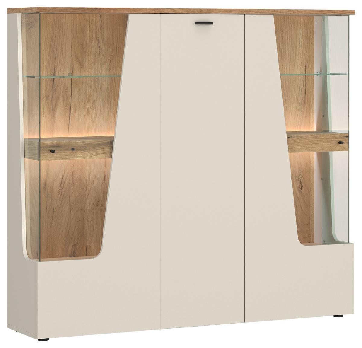 Vitrine 3-türig, Cut Out B: 150 Cm,kaschmir/eichefarben - Kaschmir/Eichefarben, MODERN, Glas/Holzwerkstoff (150/140/40cm) - Premium Living