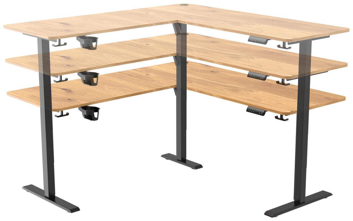 Eckschreibtisch Nimi Schwarz/Eiche L: 160cm - Plankeneiche/Schwarz, MODERN, Holzwerkstoff/Kunststoff (160/160/72-117cm) - Livetastic
