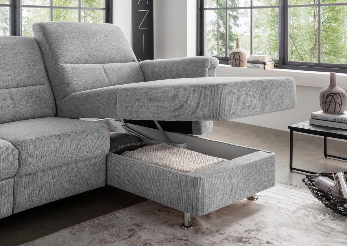 Ecksofa mit Stauraum Parole Silberfarben Chenille - Chromfarben/Silberfarben, MODERN, Textil (231/165cm) - Livetastic