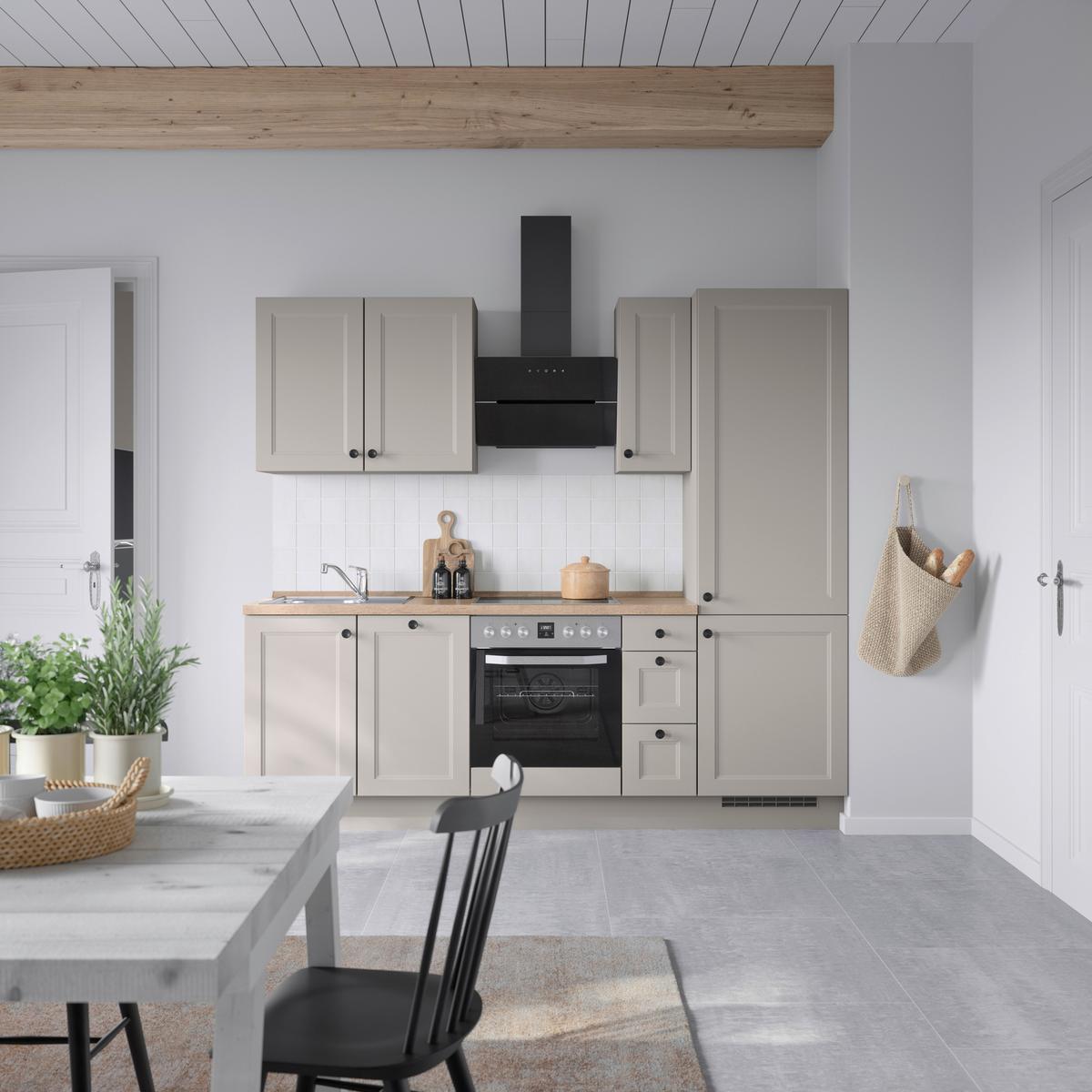 Kuchynská linka 240 cm, kamenná sivá supermatná - čierna/sivá, Modern, kov/kompozitné drevo (240cm) - Nobilia
