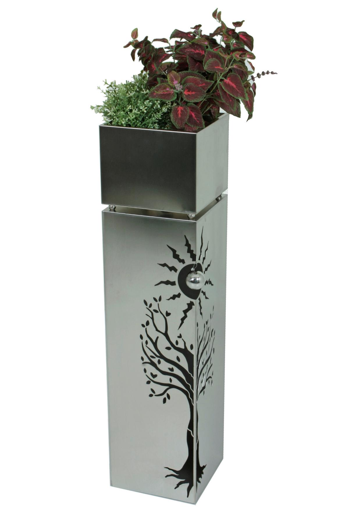 Blumensäule Edelstahl Silberfarben Buche - Silberfarben, Basics, Metall (25/102/25cm)