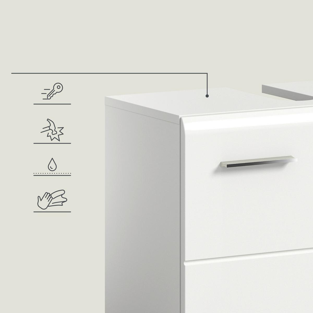 Badezimmer Ice Weiß Hg B: 120 Cm - Weiß Hochglanz/Schwarz, MODERN, Holzwerkstoff (120/185/31cm) - MID.YOU