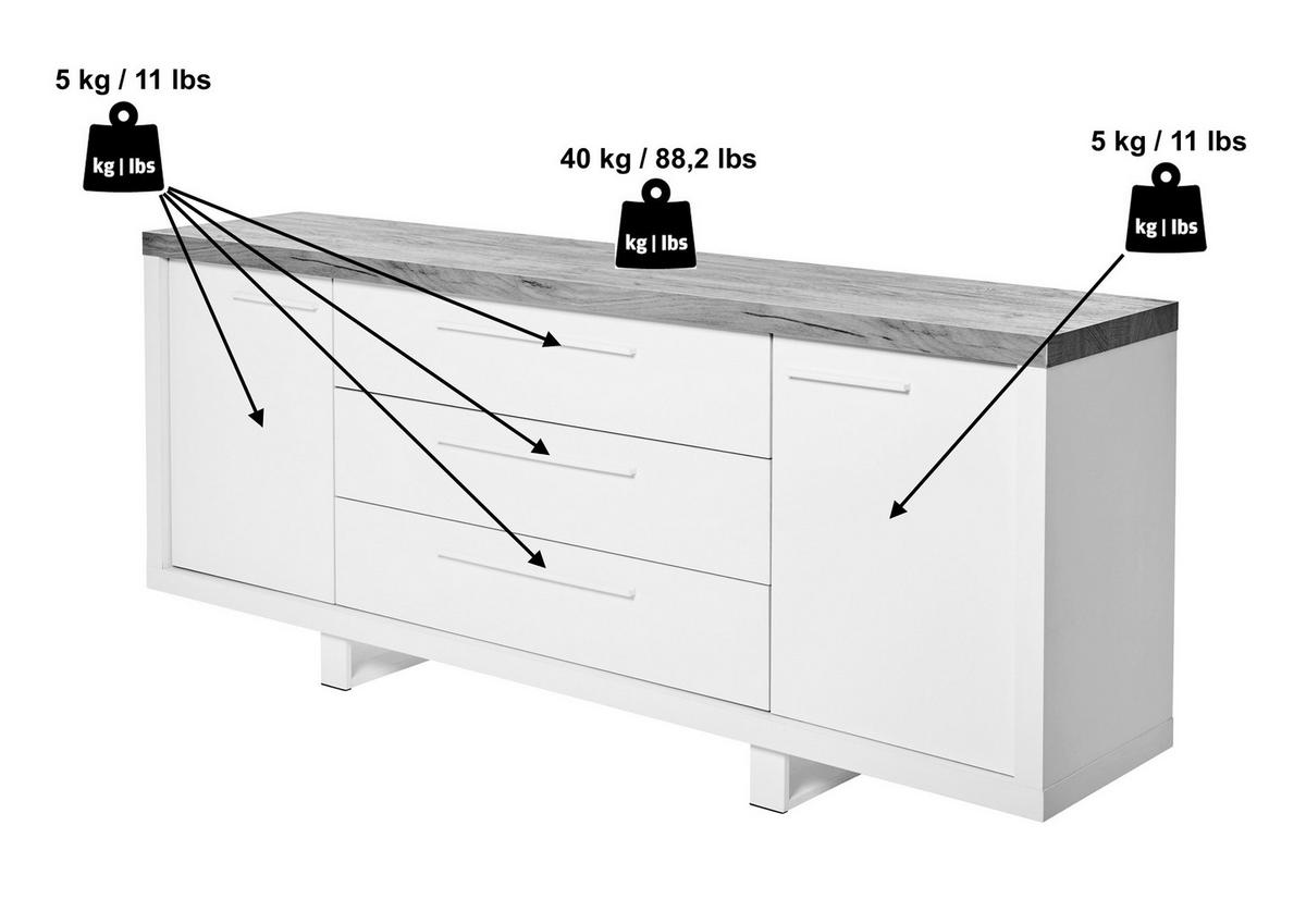 Sideboard 180 cm Scope Sb 180 Weiß Kerneiche Dekor - Eichefarben/Weiß, KONVENTIONELL, Holzwerkstoff (180/75/39,50cm) - Livetastic