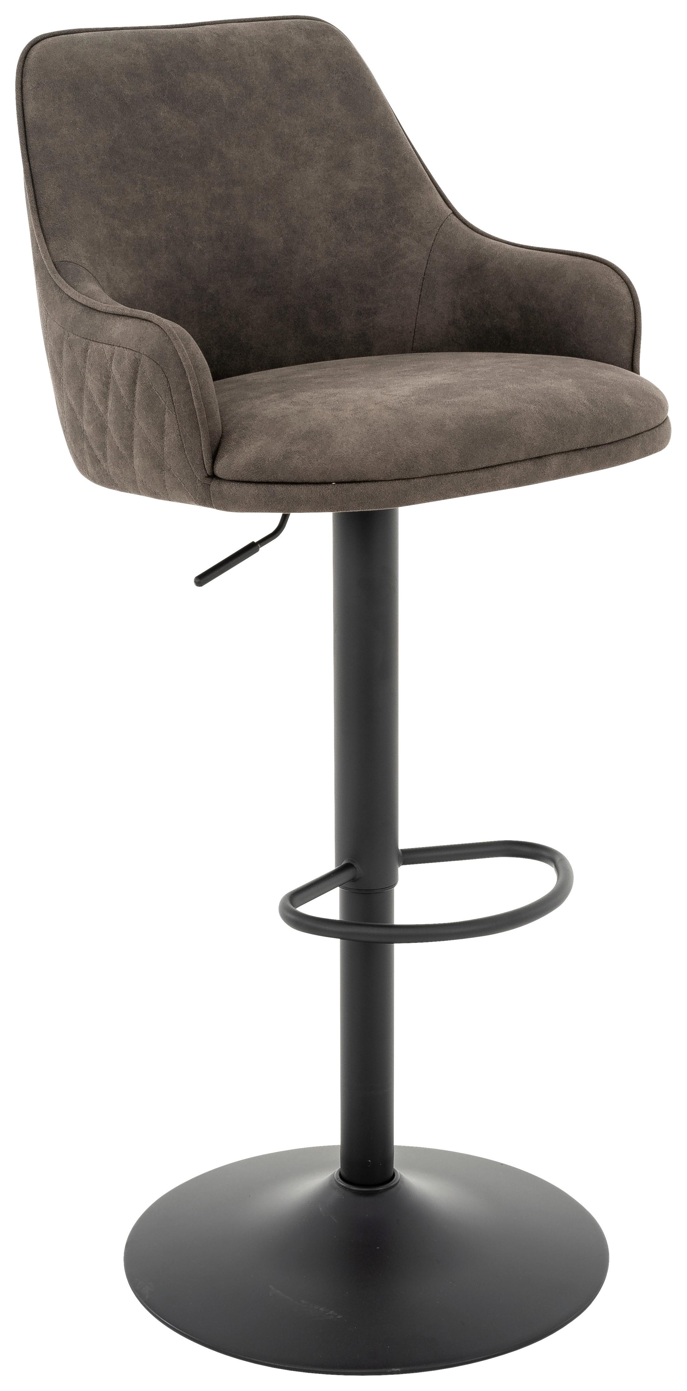 Barhocker höhenverstellbar mit Lehne Weda Webstoff Grau - Schwarz/Grau, KONVENTIONELL, Textil/Metall (50/90-111/51cm) - MID.YOU