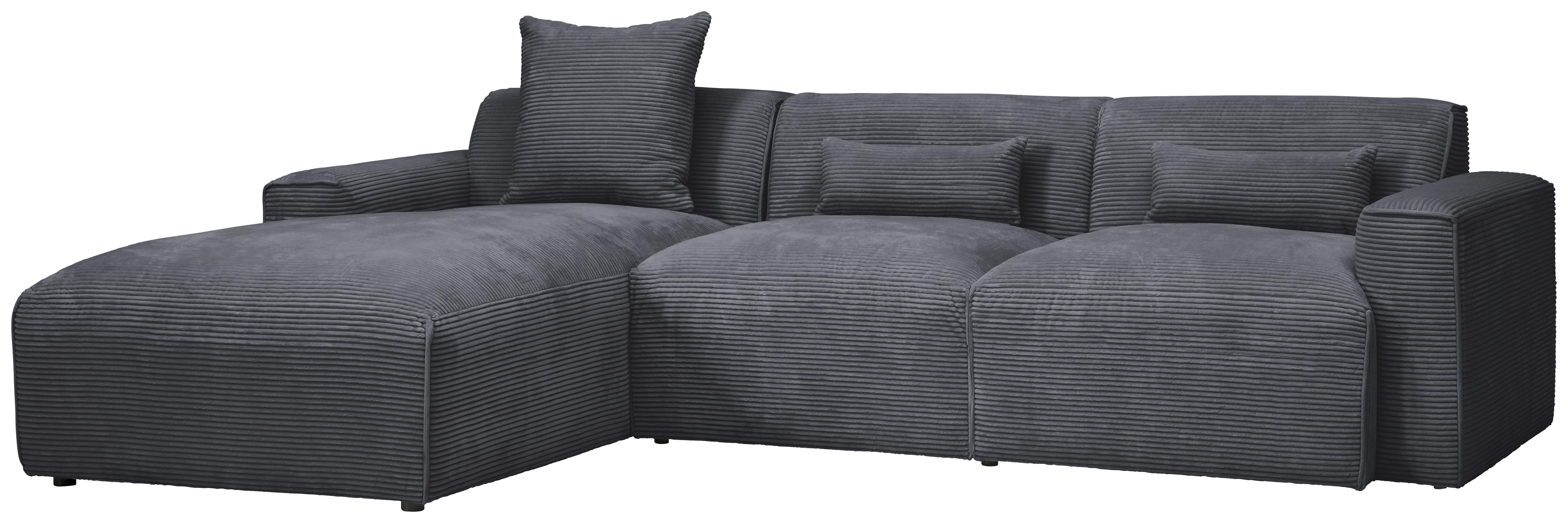 Ecksofa mit Zierkissen Pearl Graphitfarben 196x303 cm - Schwarz/Graphitfarben, Design, Textil (196/303cm) - Livetastic