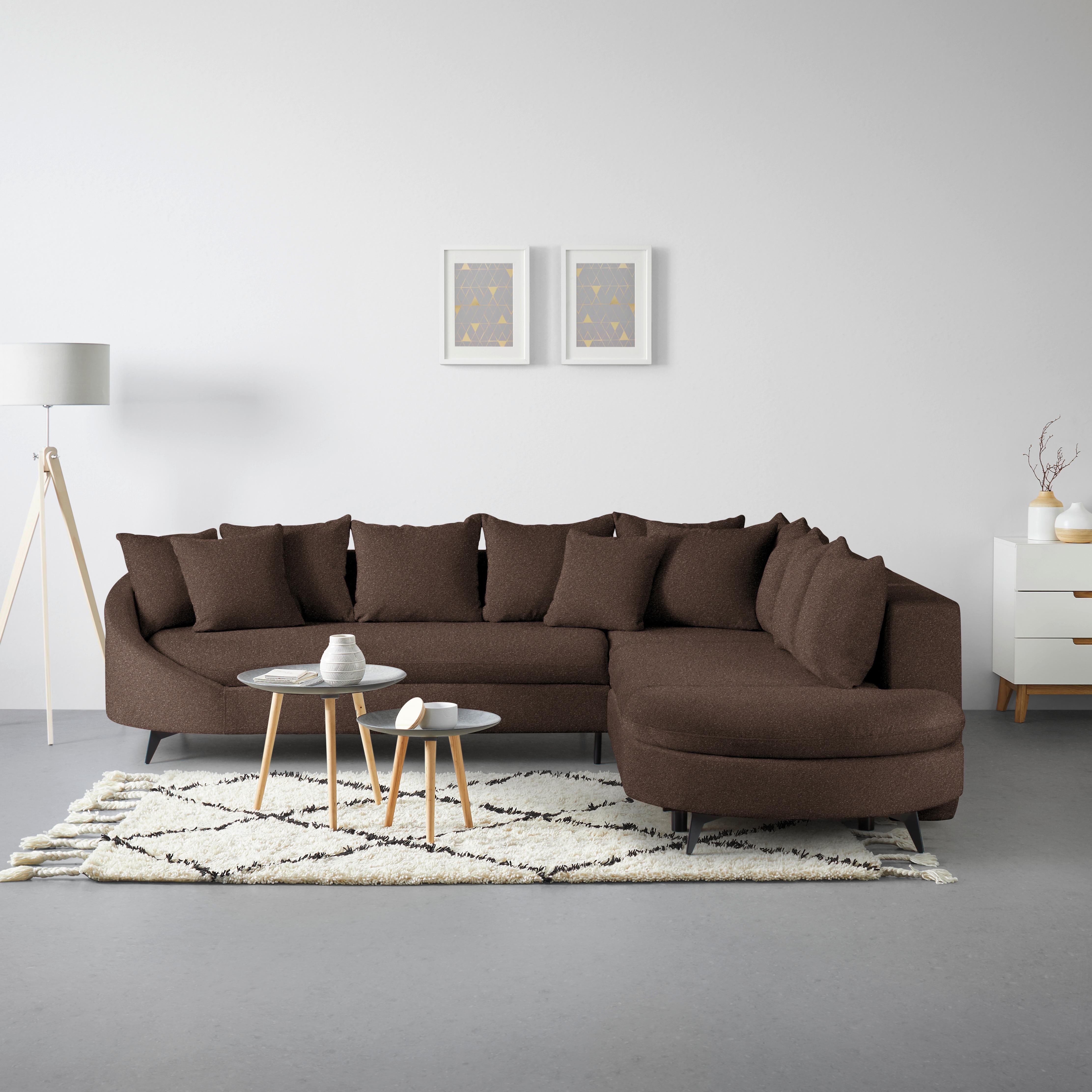 Rohová sedačka AXEL, pravá, hnědá tkanina - černá/hnědá, Moderní, kov/textil (291/250cm) - Mömax
