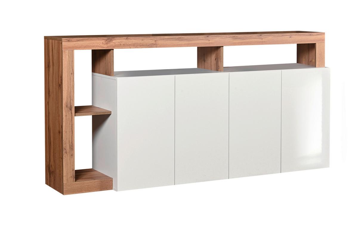 Komoda DALLAS - biela s vysokým leskom/dub wotan, Basics, kompozitné drevo (184/93/42cm) - Ti'me