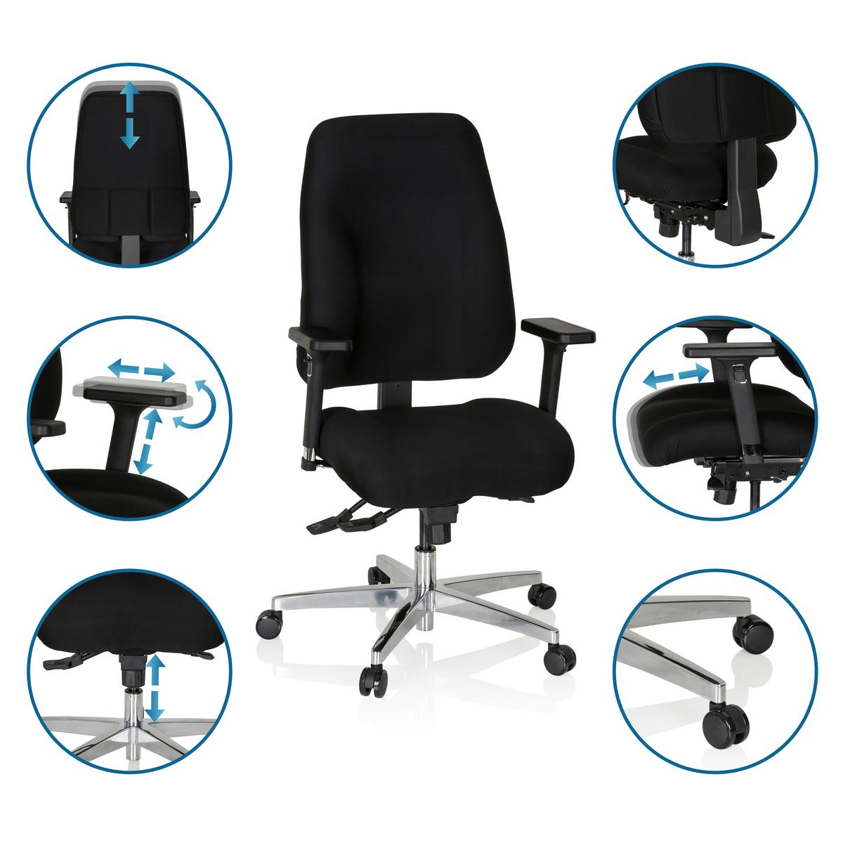 Bürostuhl Zenit Comfort Schwarz Bis 120 Kg - Silberfarben/Schwarz, Basics, Kunststoff/Textil (66/107/67cm) - MID.YOU
