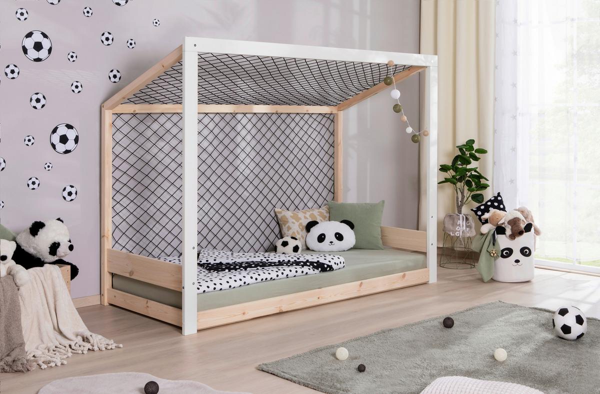 Bodenbett Mit Matratze 90x200 Cm Naturfarben/weiß - Naturfarben/Weiß, MODERN, Holz/Textil (90/200cm) - MID.YOU