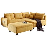 Ecksofa inkl. Kissen und Hocker Lea, Polyester-Nylon - Gelb/Schwarz, Basics, Holzwerkstoff/Textil (248/176cm) - MID.YOU
