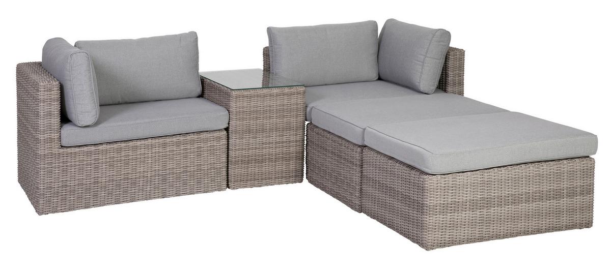 Loungegarnitur 5-tlg Palma Aus Kunststoff Mit Kissen - Grau, Basics, Glas/Textil (93/65/71cm) - Gardenson