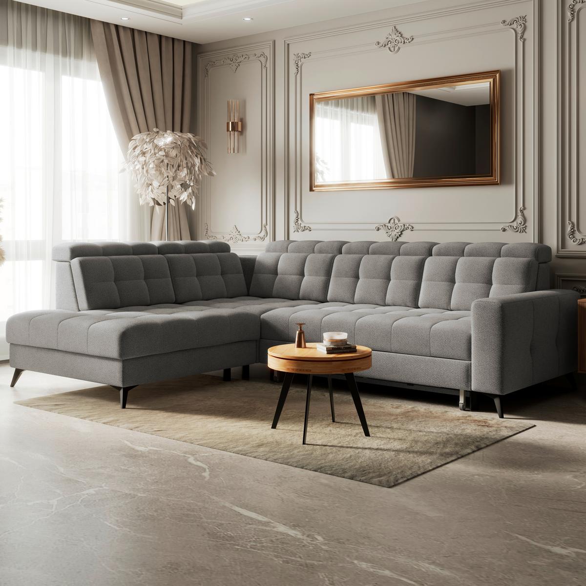 Ecksofa Barletta New Veloaurs Dunkelgrau, 228x289cm - Dunkelgrau/Schwarz, ROMANTIK / LANDHAUS, Textil (228/289cm) - Luca Bessoni