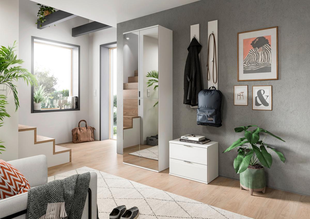 Garderobe Projekt X 4-teilig Weiß B: 128 Cm - Weiß Hochglanz/Weiß, Design, Holzwerkstoff (128/193/34cm) - Livetastic