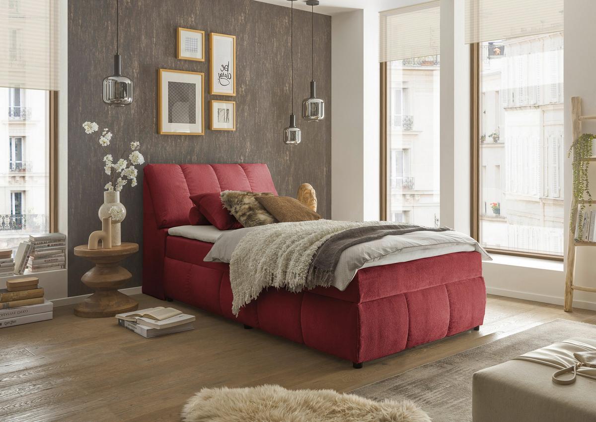 Boxbett Mit Topper+bettkasten 120x200 Cm Valencia - Rot/Schwarz, MODERN, Holzwerkstoff/Textil (120/200cm) - MID.YOU