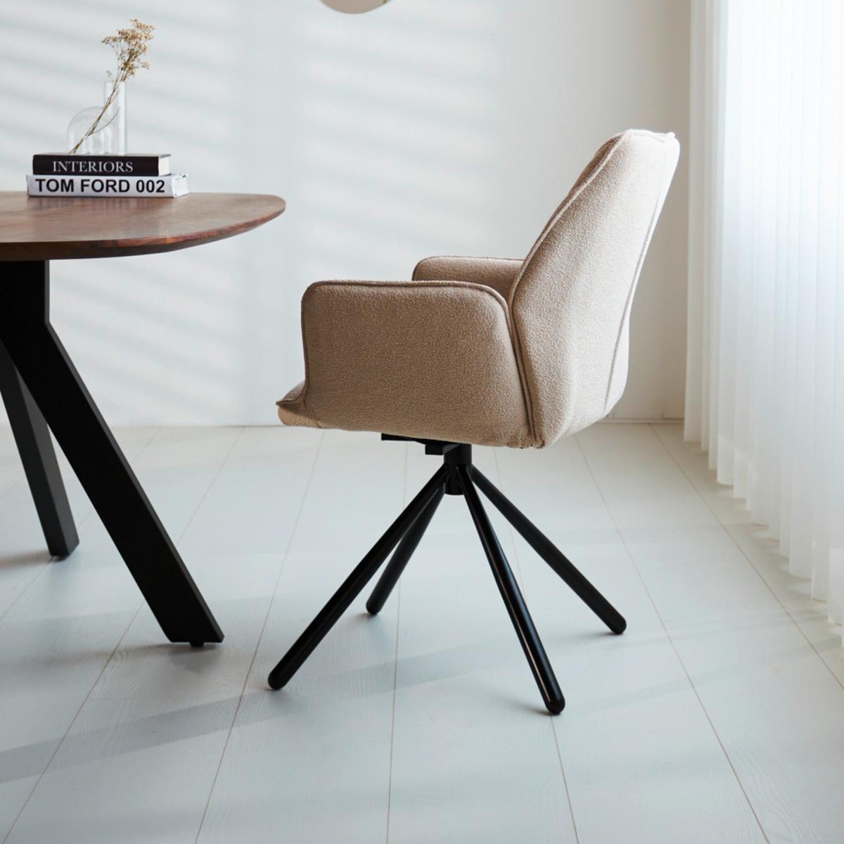 Armlehnstuhl-set Beige, Drehbar, B: 56 Cm - Cognac/Beige, MODERN, Textil/Metall (56/97/53cm) - MID.YOU