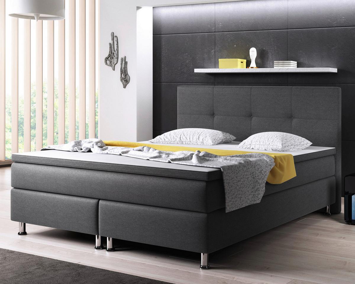 Boxbett Mit Topper 180x200 Cm Dallas - Anthrazit/Silberfarben, KONVENTIONELL, Textil (180/200cm) - MID.YOU