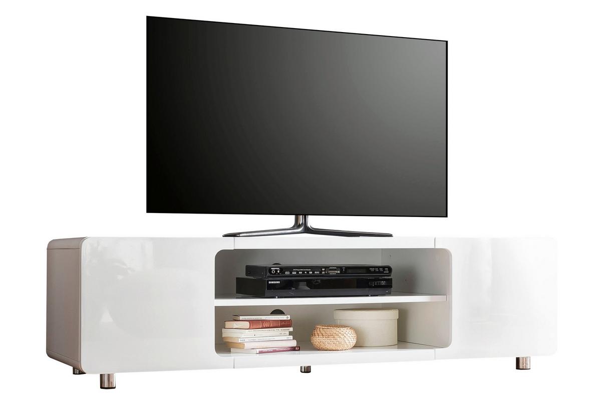 Lowboard Weiß Hochglanz B: 160cm - Weiß Hochglanz/Silberfarben, Design, Holzwerkstoff (160/45/58cm) - Livetastic