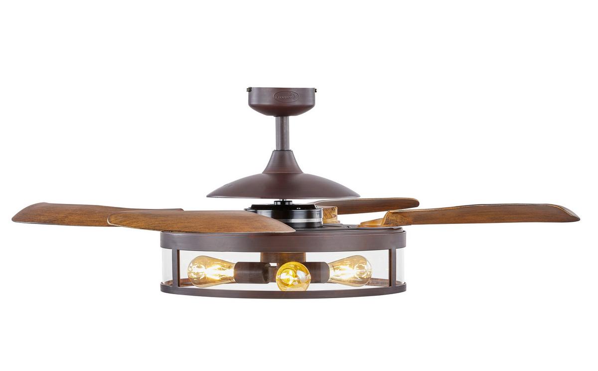 Deckenventilator Fanaway Bronzen 4 Flügel, LED-Leuchte - Walnussfarben/Bronzefarben, Basics, Kunststoff/Metall (122/41cm) - P & B