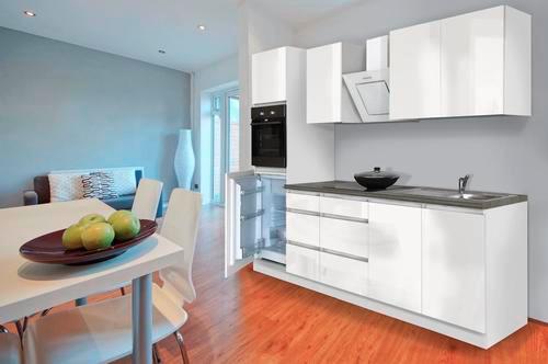 Küchenzeile Premium mit Geräten 270 cm Weiß Hochglanz - Weiß/Grau, MODERN, Holzwerkstoff (270cm) - Respekta