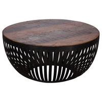 Couchtisch Rund mit Holzplatte Nisha, Recyclingholz Braun - Schwarz/Braun, Design, Holz/Metall (70/70/33cm) - MID.YOU