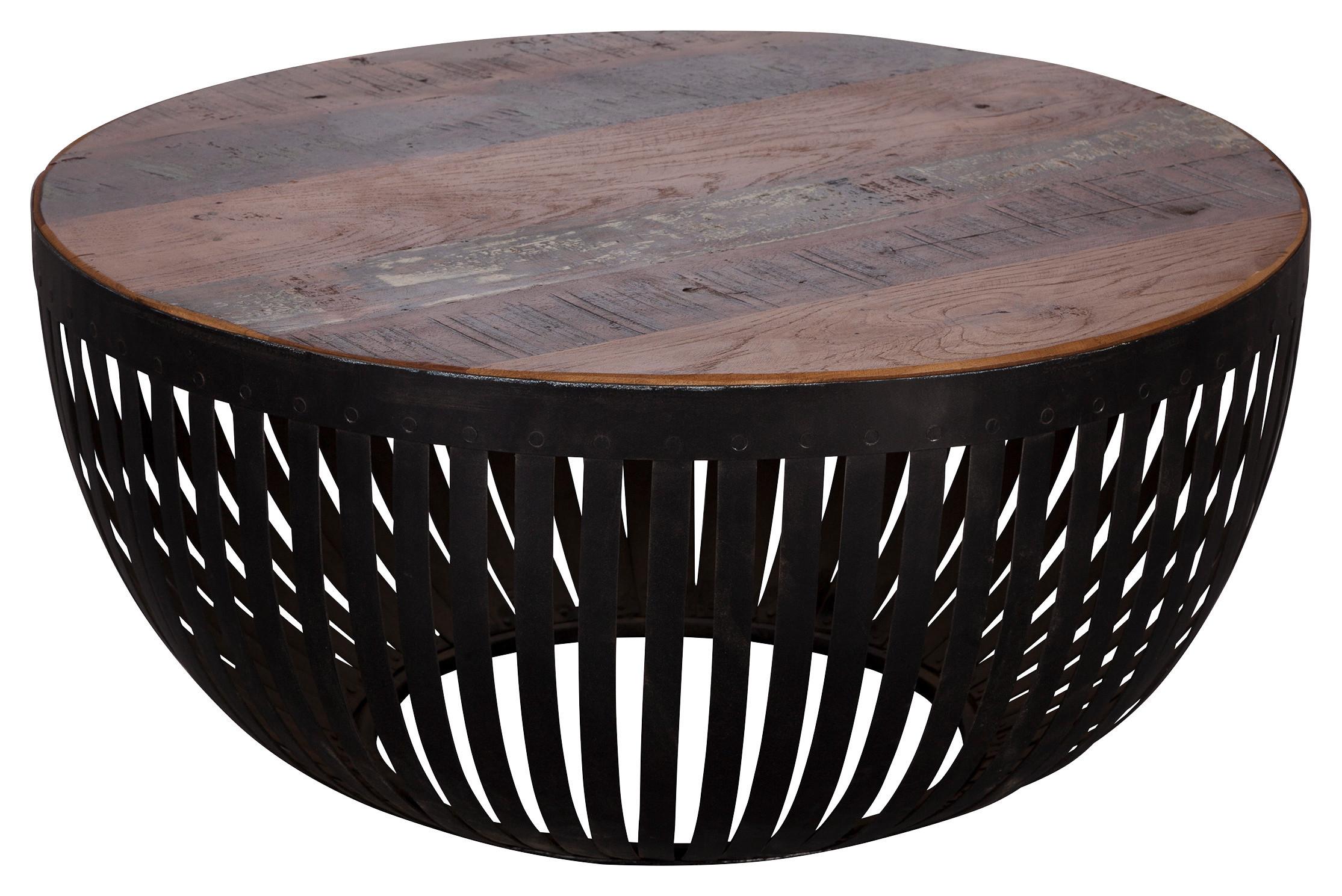 Couchtisch Rund Mit Holzplatte Nisha, Recyclingholz Braun