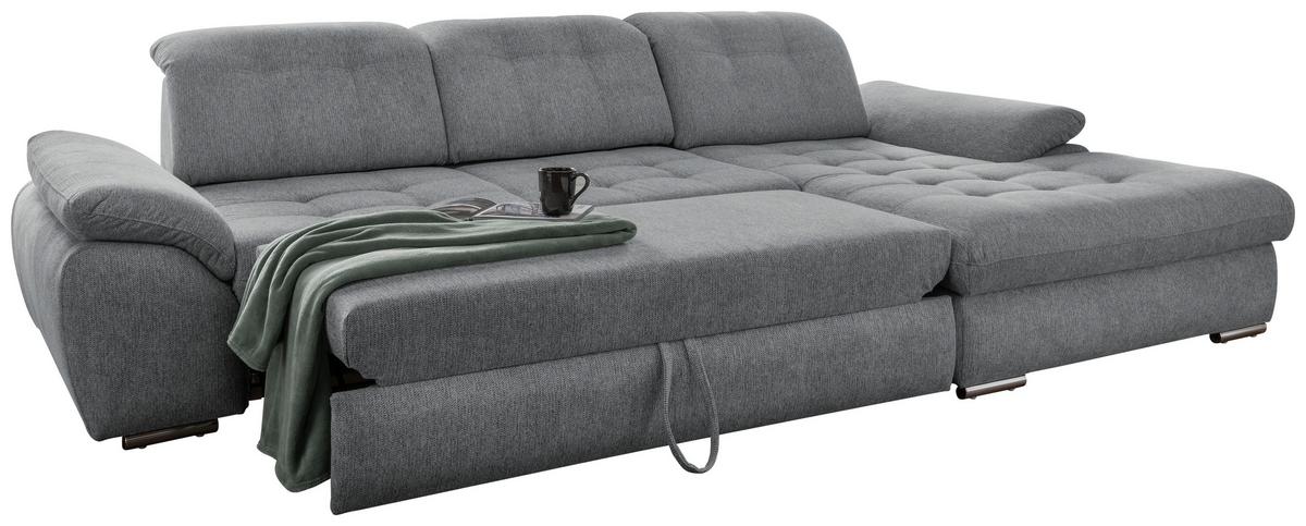Ecksofa mit Bettkasten Rigatti Silberfarben 314x184cm - Chromfarben/Anthrazit, MODERN, Textil (314/184cm) - Livetastic