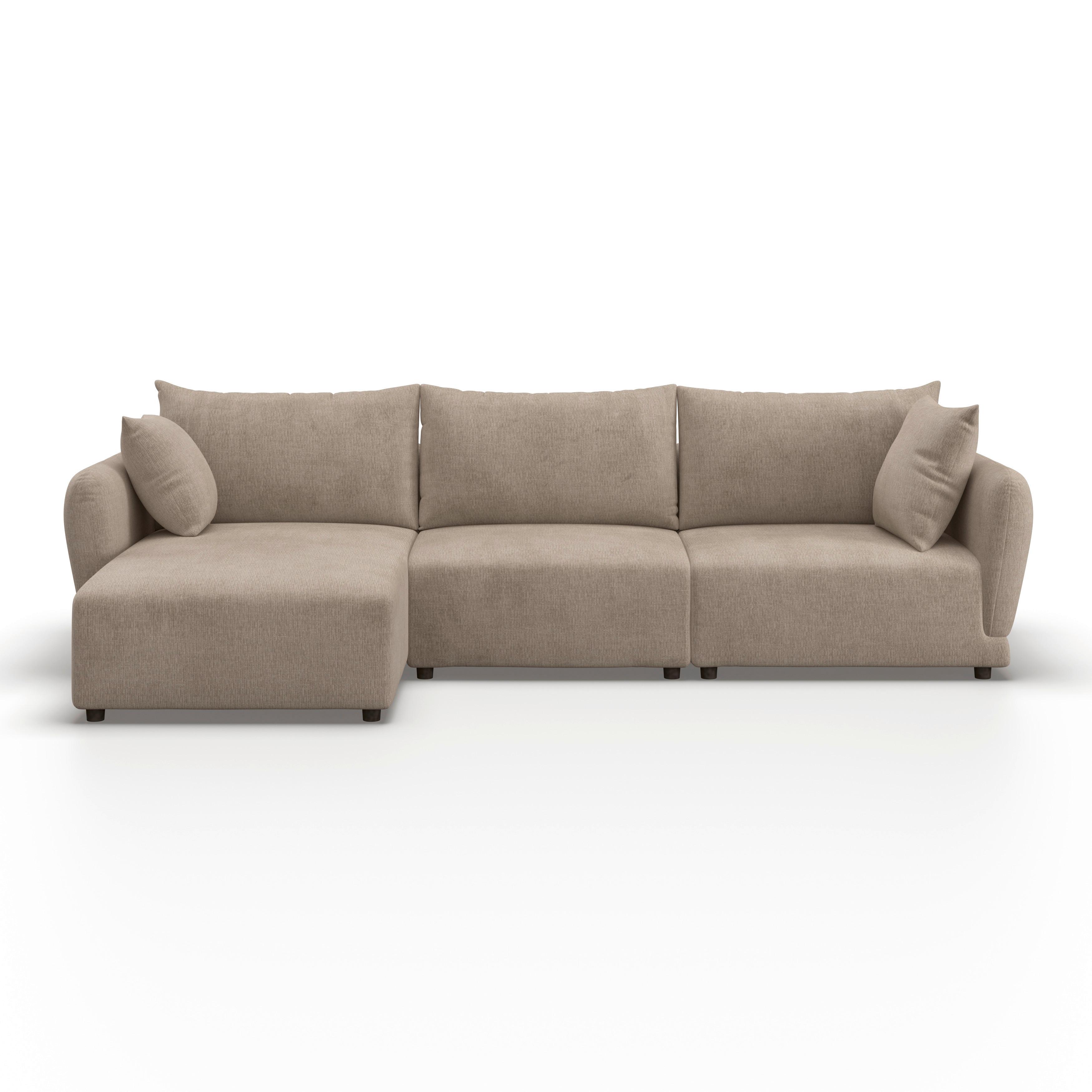 Sedací souprava NICOLE, levá, béžová, max. do 480 kg - černá/šedobéžová, Moderní, dřevo/textil (162/87/306cm) - Bessagi Home
