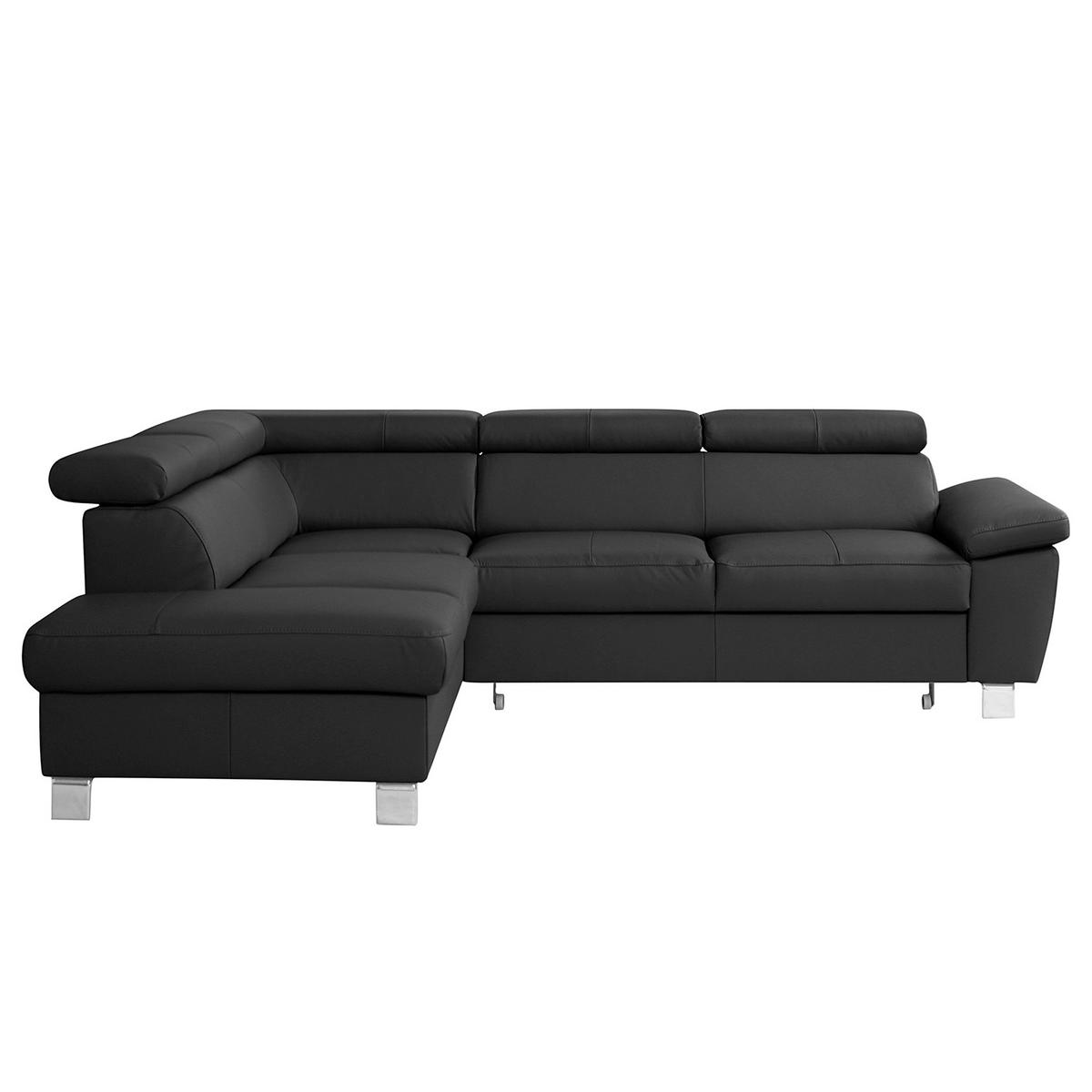 Ecksofa Lugano Teilleder Schwarz 208x248 - Chromfarben/Schwarz, Design, Leder/Textil (208/248cm) - Livetastic