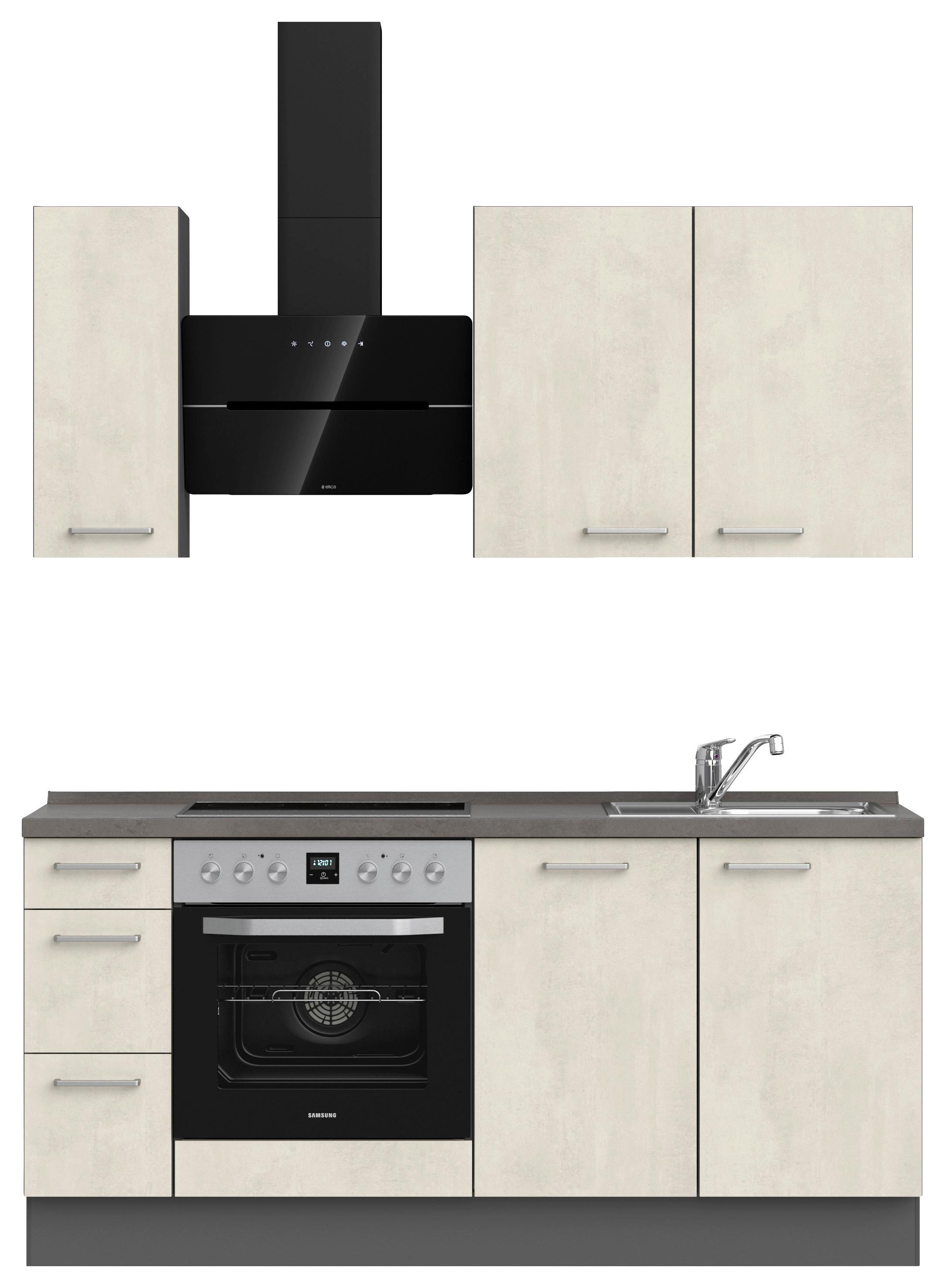 Kuchynská linka 180cm biely betón/ bridlicová šedá - biela/farba ušľachtilej ocele, Modern, kov/kompozitné drevo (180cm) - Nobilia