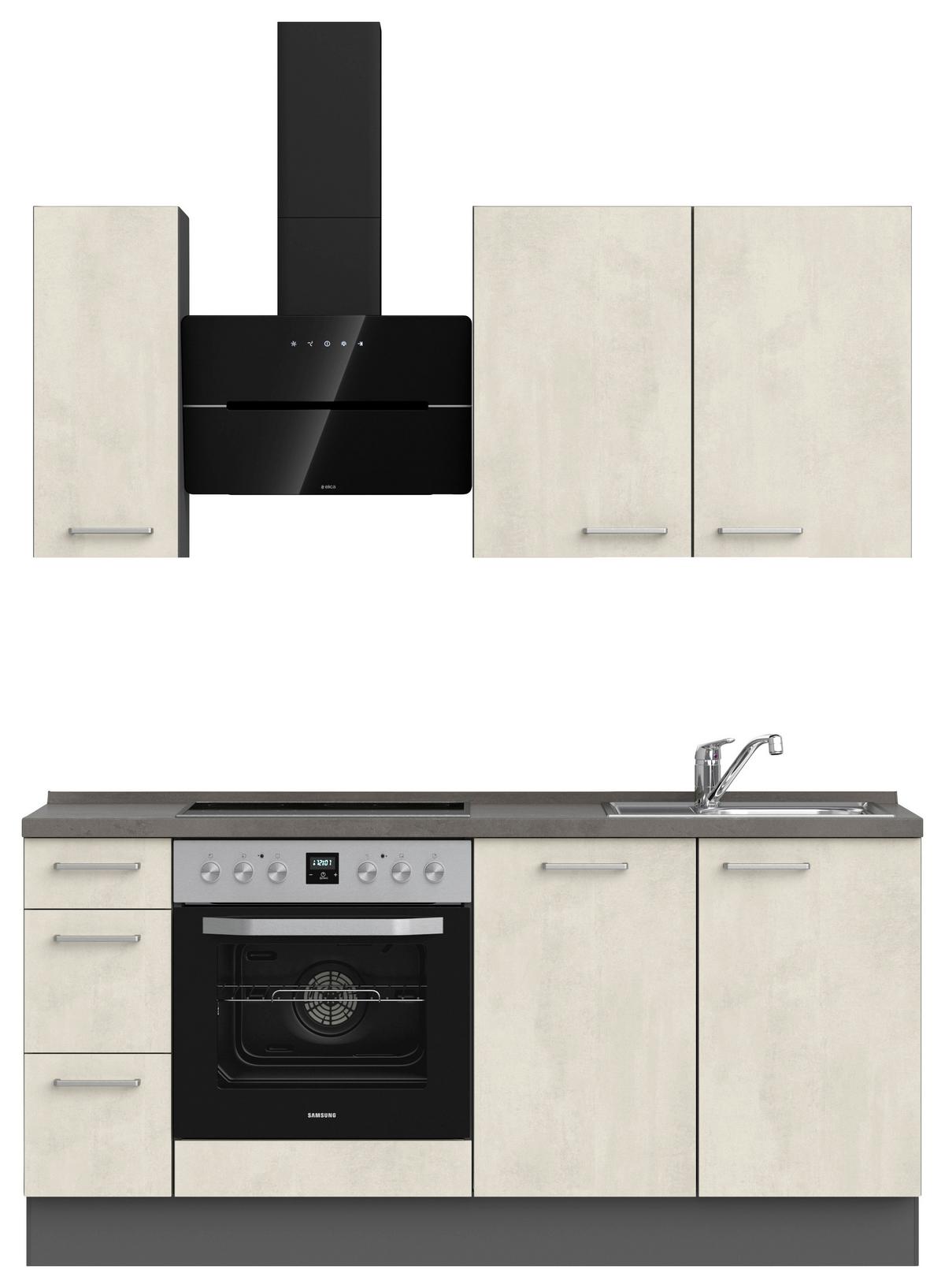 Kuchynská linka 180cm biely betón/ bridlicová šedá - biela/farba ušľachtilej ocele, Modern, kov/kompozitné drevo (180cm) - Nobilia