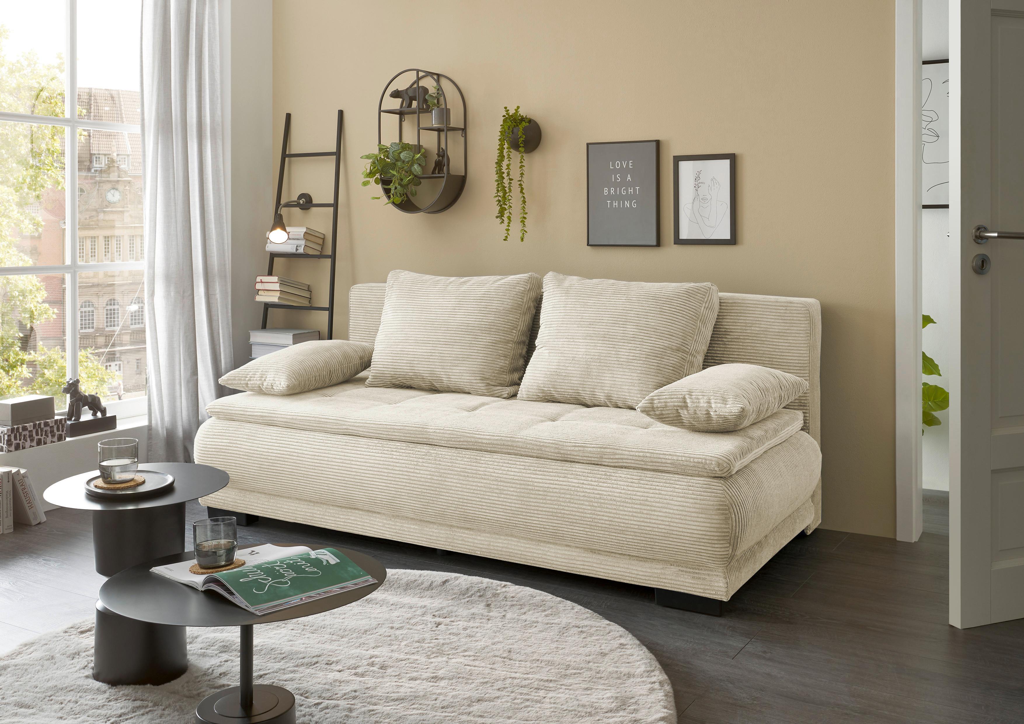 2-Sitzer-Sofa mit Schlaf- Funktion Loreen Creme - Creme/Schwarz, Basics, Textil (208/93/105cm) - MID.YOU